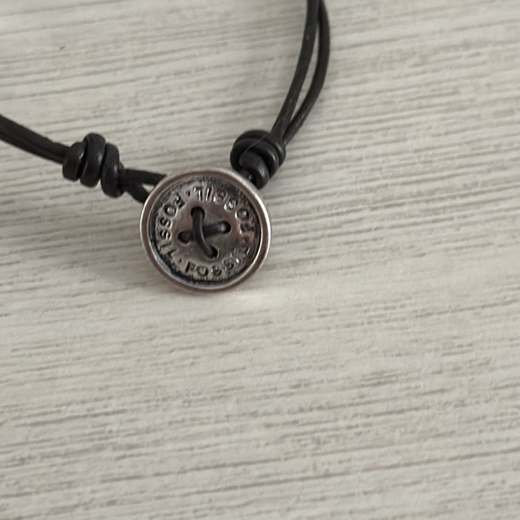 FOSSIL SILVER+BLUE TURQUOISE BUTTERFLY, BLACK LEATHER BRACELET EUC - Picture 3 of 3